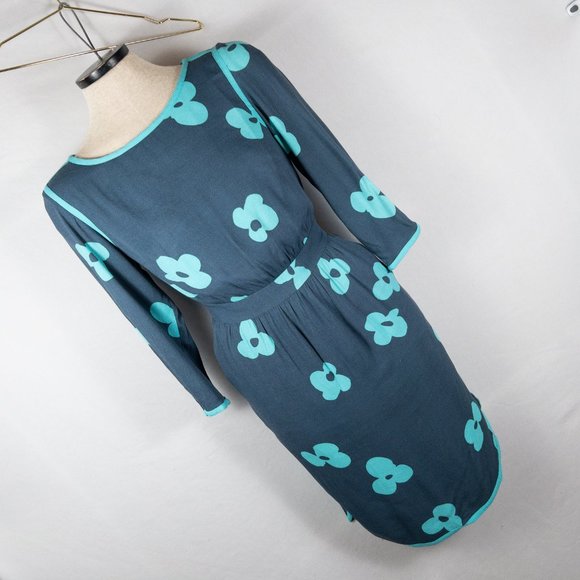 Boden Floral Blue Sheath Waist Zipper Dress Pockets Small 4 Lined - Picture 2 of 6